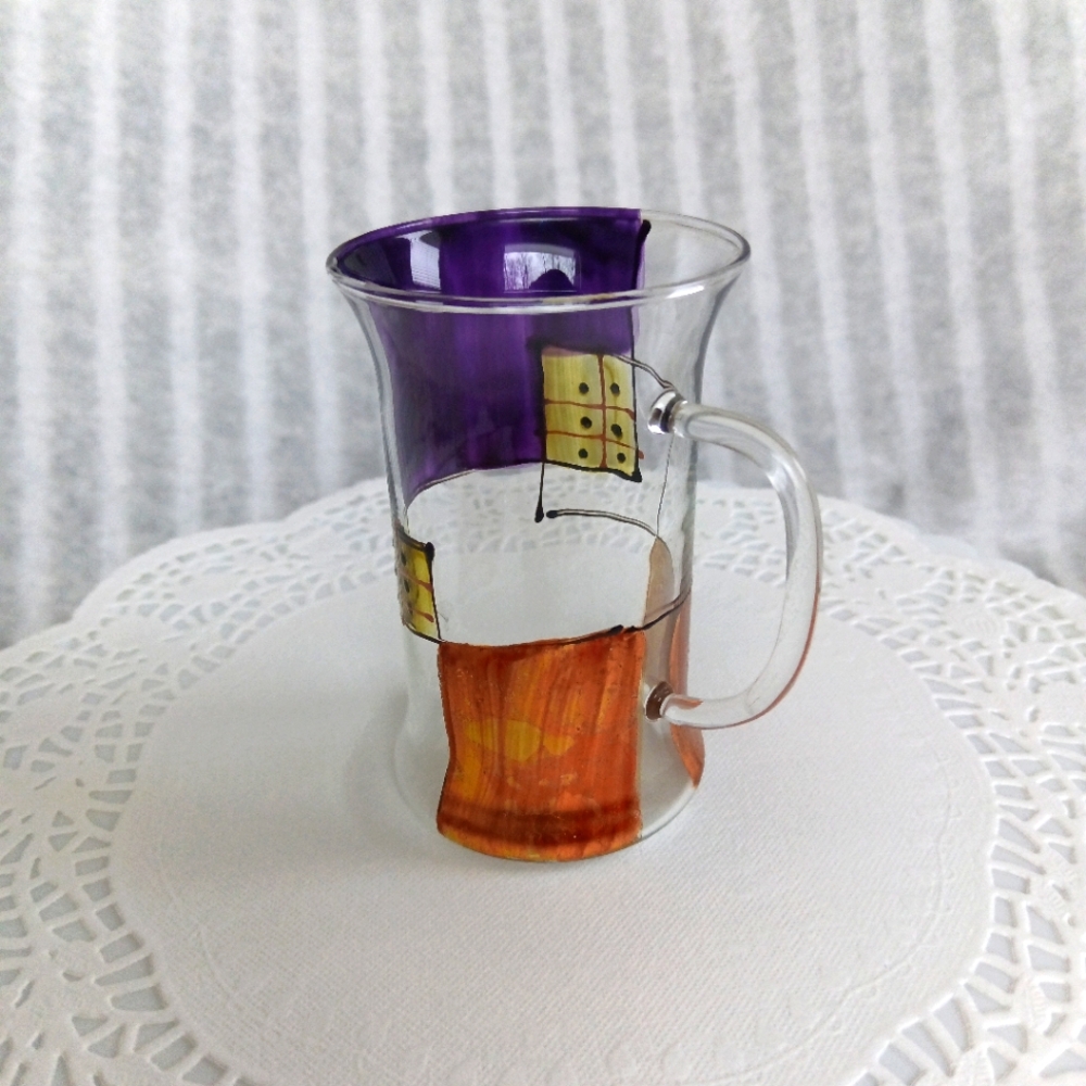 Vintage 4x Irish Coffee Glass Tumblers Hand-Painted Purple & Metallic Gold - Picture 4 of 17